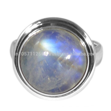 Rainbow Moonstone Natural Gemstone With 925 Sterling Silver Simple Ring Jewelry